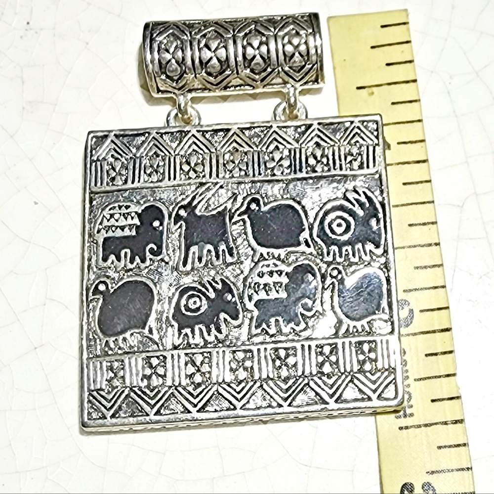 Gorgeous silver and black tribal Aztec animal motif scarf bail, pendant, charm